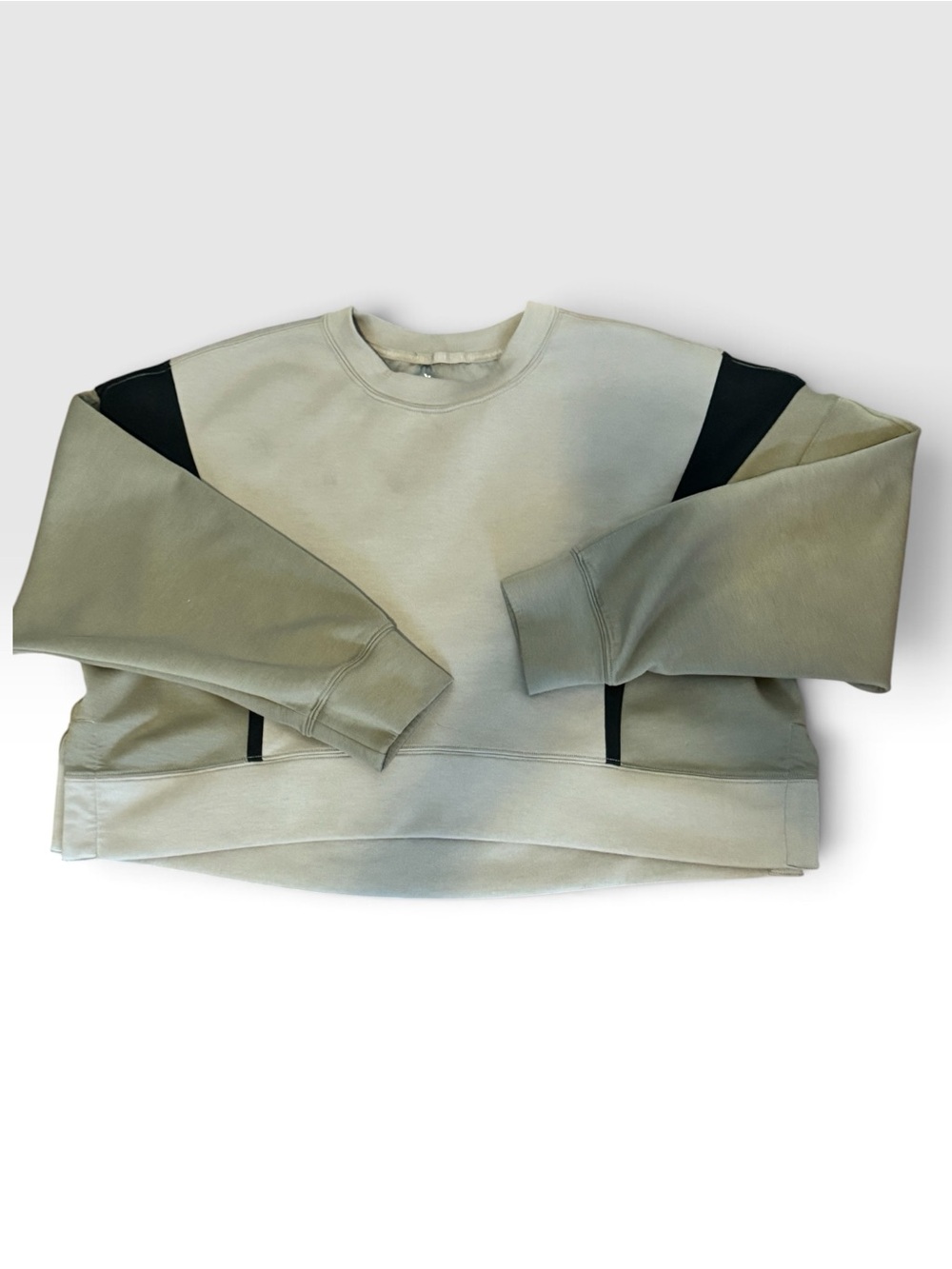 Abercrombie & Fitch YPB Colorblock Sage Green/Beige/Black Crop Sweatshirt